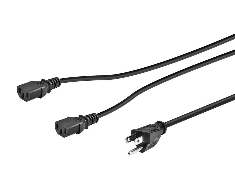 Monoprice Power Cord Splitter - NEMA 5-15P to 2X IEC 60320 C13, 10 Amp, 1250 Watt, SVT, 18AWG, 6 Feet, Black - Image 4